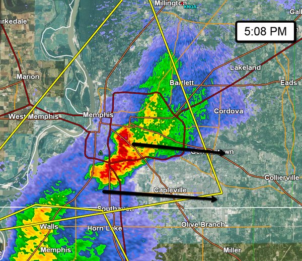 A fast moving thunderstorm is passing through the south side of Memphis ...