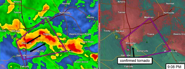 Confirmed tornado near Priceville and Hartselle, Alabama southwest of