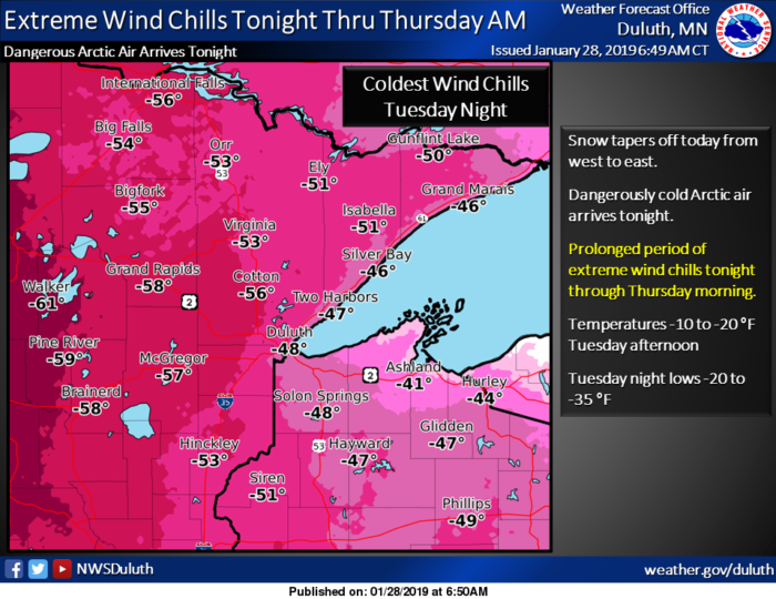 Wind Chill Forecast via NWS Duluth