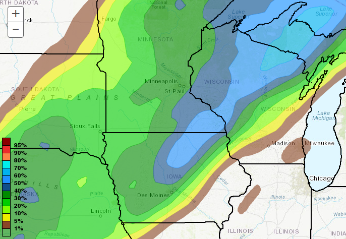 Probability of over 4" of snow
