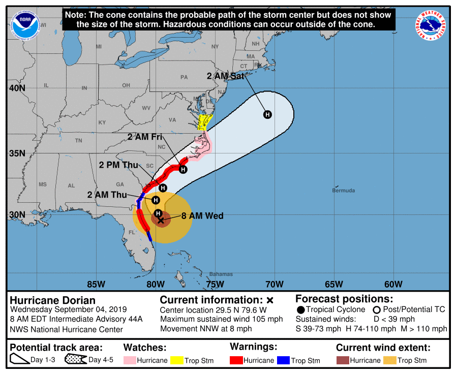 Dorian Moving Along Florida's Eastern Coast