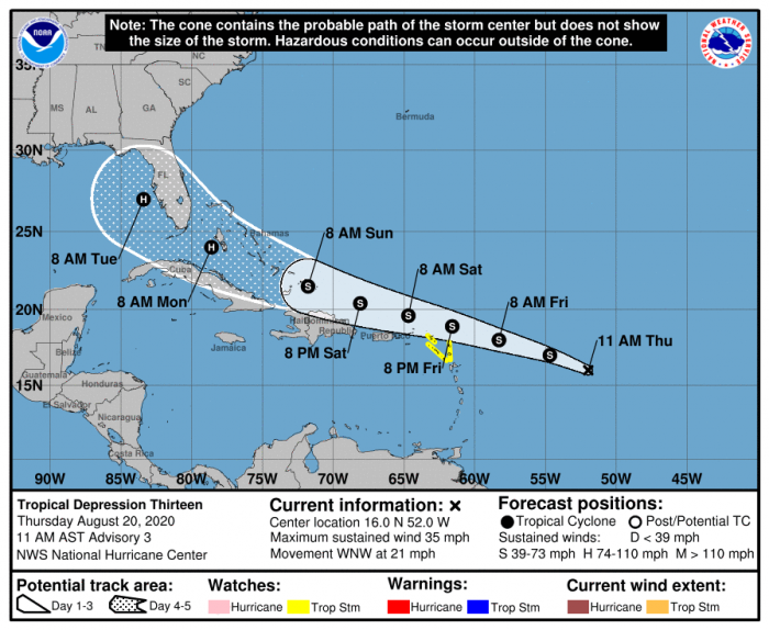 8-20 Tropical Depression 13 Forecast Track