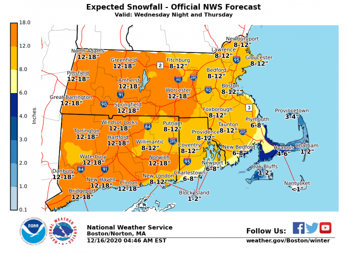 12-16 Snow Forecast via NWS Boston