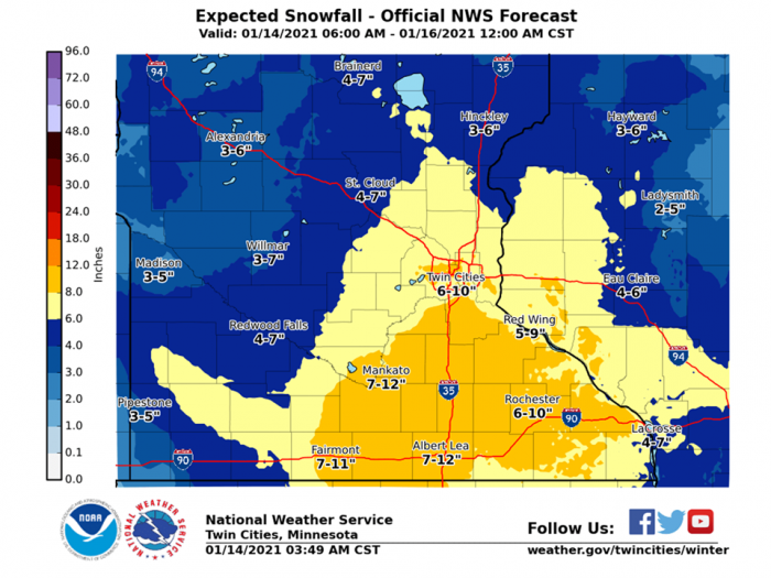 1-14 Forecast Snow via NWS Twin Cities