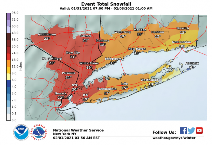2-1 Snow Forecast via NWS New York
